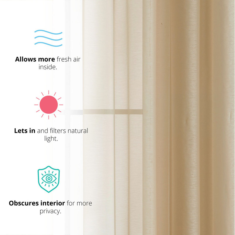 Lauren Semi Sheer Curtain Pair, Gold, 54" W x 84" L