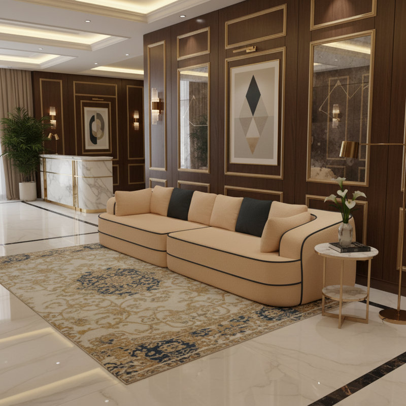 Chaise longue Teddy d'intérieur, sans assemblage, chaise longue moderne caramel brun de 135 pouces avec passepoil contrastant, moelleux et confortable