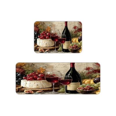 Ensemble de 2 tapis de cuisine vin et fromage nature morte pour décoration rustique