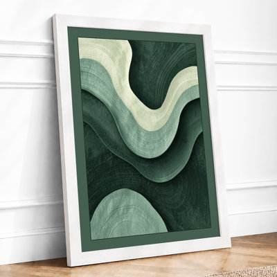 Flowing Green Forms Minimalist - Framed Print