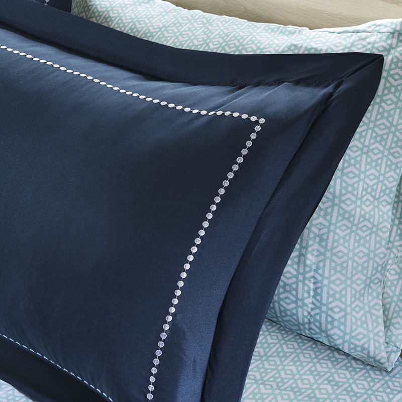 Édredon pour lit simple et drap - motif médaillon bleu marine, bordures brodées, ensemble de literie à la fois doux et polyvalent, taies décoratives, draps en microfibre,