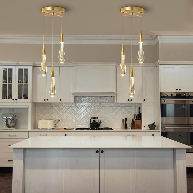 Dimmable LED Modern Gold Mini Teardrop Crystal Pendant Light (3-Light) – Ideal for Kitchen Island, Bedroom, Hallway & Entryway
