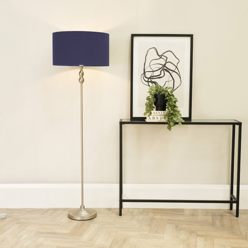 Saylorsburg 151cm Traditional Floor Lamp, Navy Fabric, Brush Chrome Silver, No