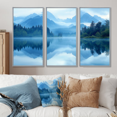 «Mountain Lake Silent Reflections III», art mural montagnes - ensemble de 3
