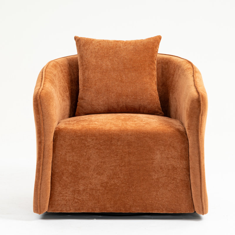 30.25''Wide Upholstered Swivel Armrest Barrel Chair With Pillow, Caramel Polyester Blend