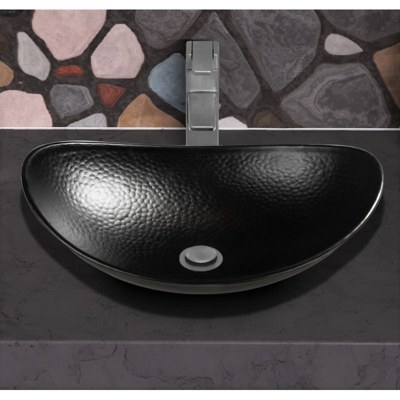 Aluminum Hand Hammered Metal Harbor Bathroom Vessel Sink 19", Matte Black