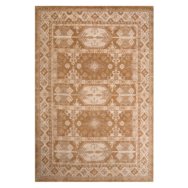 Laine noué à la main brun oriental | Tapis d'intérieur beige Beige, Rectangle 6 pi x 9 pi