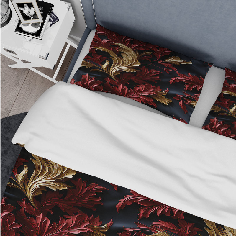 Opulent Baroque Scrolls Victorian Pattern I Floral Duvet Cover, King Duvet Cover + 2 King Shams