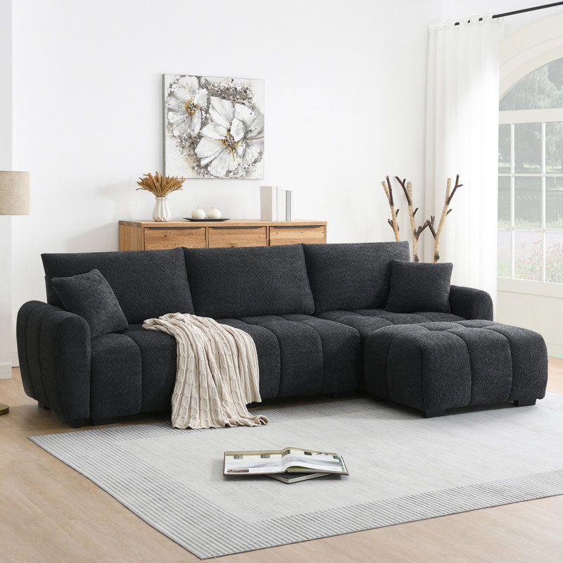 [VIDÉO] Canapé modulaire modulaire de 110 po en forme de L avec siège très grand, conception en ligne, repose-pieds mobile, mousse haute densité, combinaison libre, structure en métal et en bois robuste, tissu bouclé, 3 couleurs