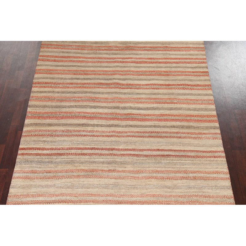 Tapis rayé en laine noué à la main 6 pi 8 po x 9 pi 11 po Gabbeh Kashkoli