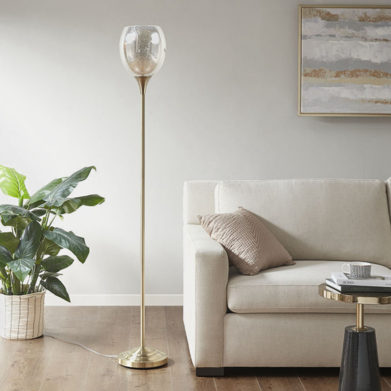 Lampe sur pied Uplight avec abat-jour en verre mercurisé