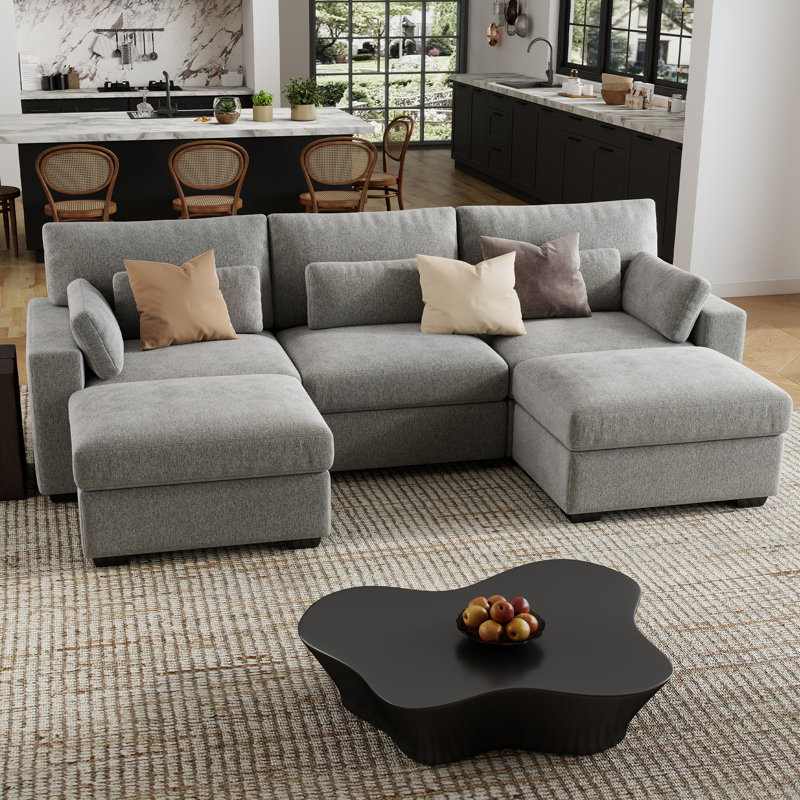 Canapé modulaire 3 places avec 2 repose-pieds Horizon Line, Gray Chenille