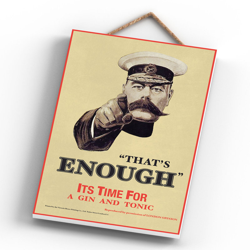 Lord Kitchener Gin & Tonic Vintage Retro Poster Design On Wooden Plaque