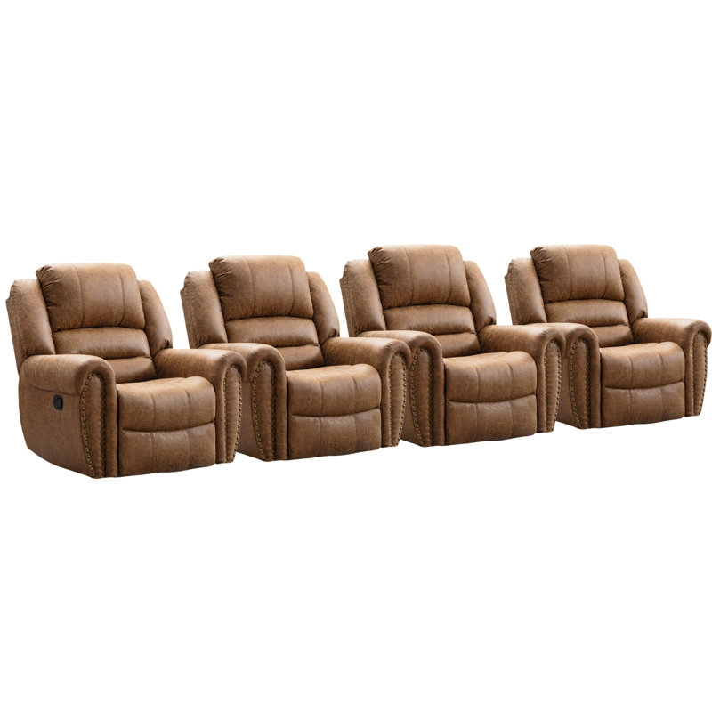 40.9'' Wide Classic Luxury and Oversized Top Faux Leather Manual Standard Recliner with Nailhead Trim (Set of 4)