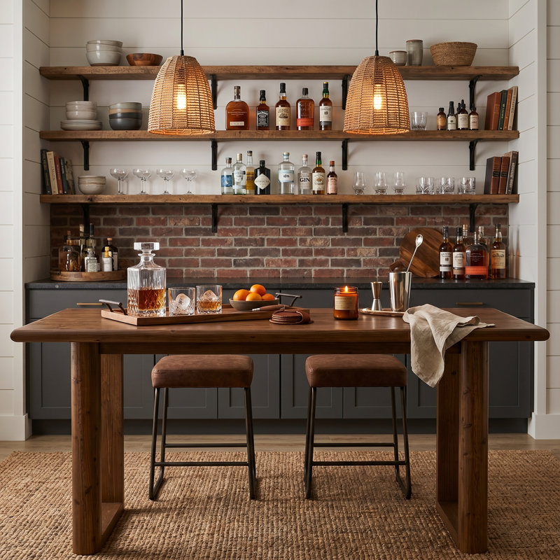 Farmhouse 63" Solid Wood Bar Table, Rectangular Counter Height Table with Open U-Shape Legs
