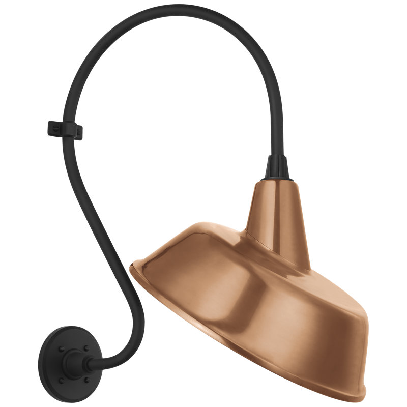 Thomas O'Brien, "Academy 15" Larrabee Barn Light in Matte Black with 12.5" White Tilted Bowers Shade, Copper