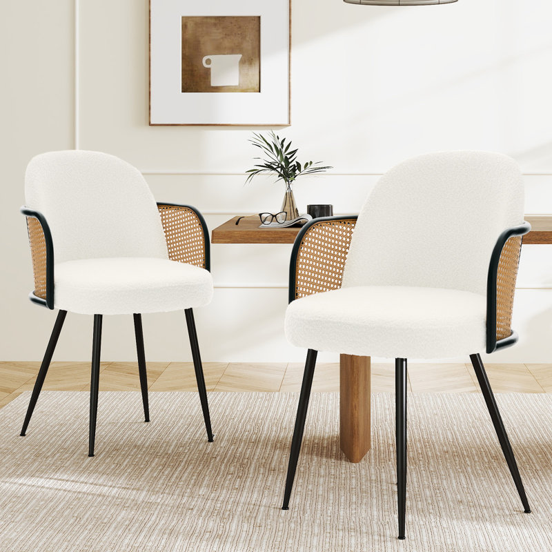 Boucle Upholstered Dining Chair, White, 2