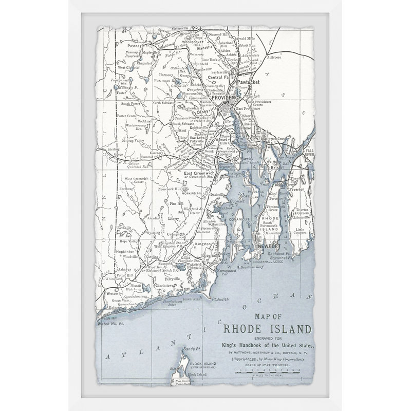 «Gray Rhode Island Map» - Reproduction encadrée sur papier, H 36 po x l 24 po x P 1,5 po