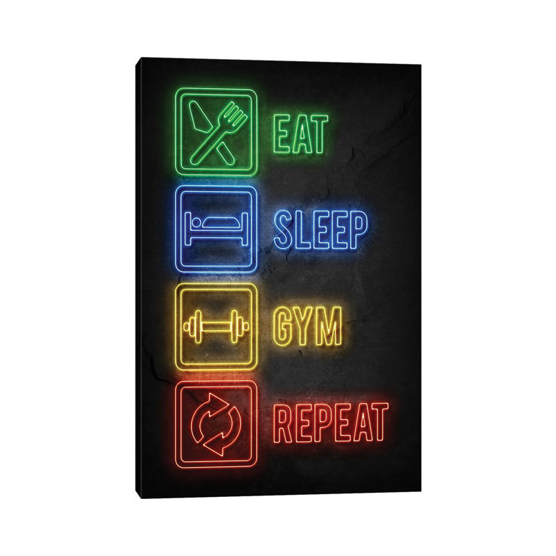 Eat Sleep Gym Repeat by Durro Art - Wrapped Canvas Print