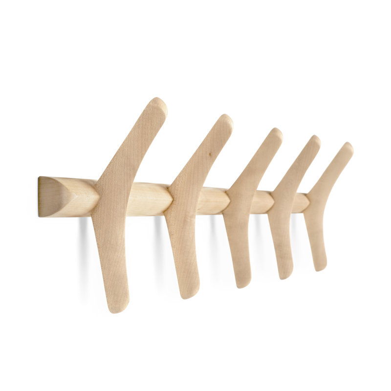 Pi 5 - Hook Wall Mounted Coat Rack, Varnished Sycamore