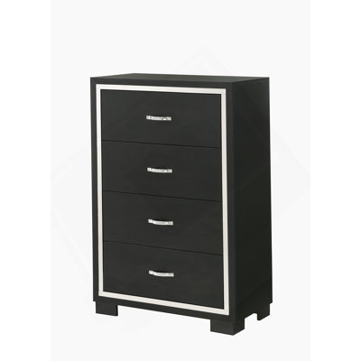 Meuble de chambre à coucher moderne à 1 tiroir Glam 4 tiroirs avec poignées en métal noir