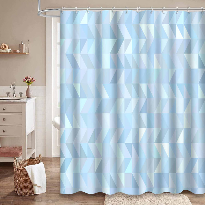 Rideau de douche bleu clair à motif géométrique abstrait avec 12 crochets, L 72 po x l 78 po