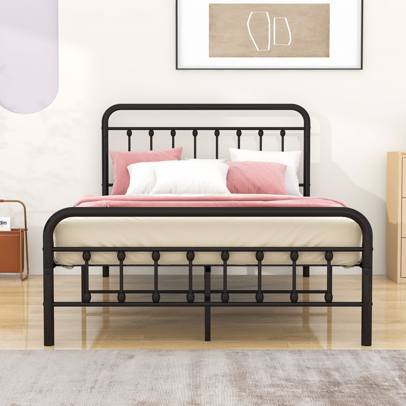 Assunta Metal Platform Bed with Headboard, Full