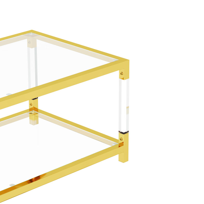 Table basse moderne avec structure stable en métal et supports transparents en acrylique