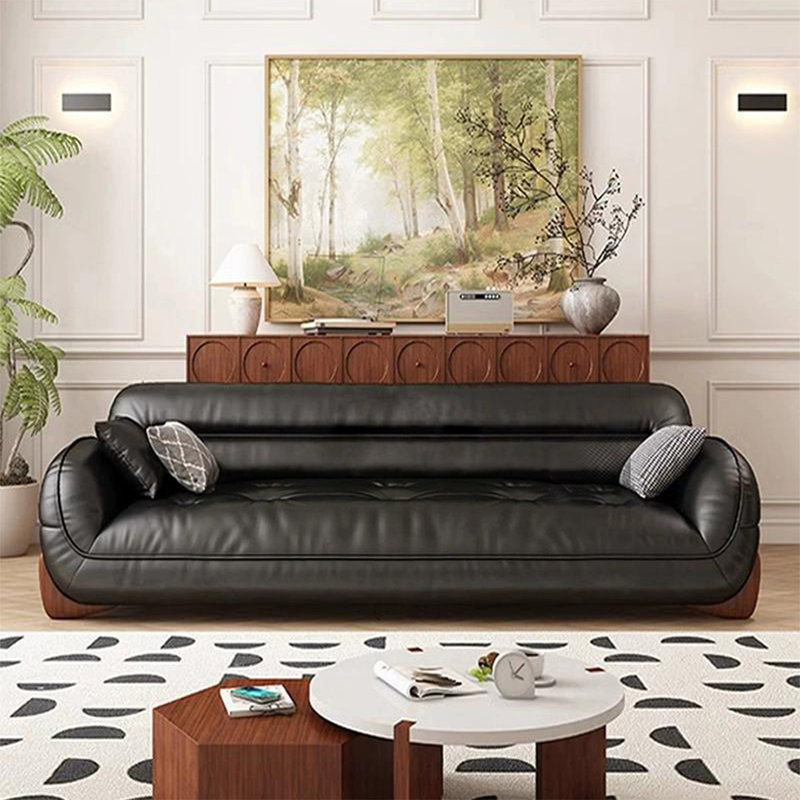 Canapé standard en cuir véritable noir, H 34,25 po x l 86,61 po x P 41,34 po
