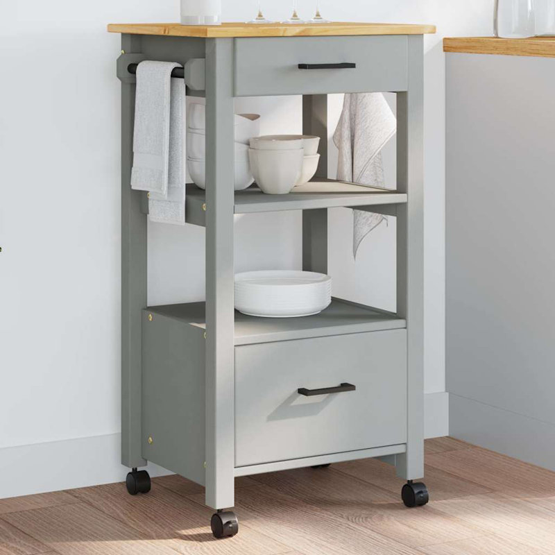 vidaXL Kitchen Trolley MONZA 18.9"x15.7"x34.8" Solid Wood Pine, Gray