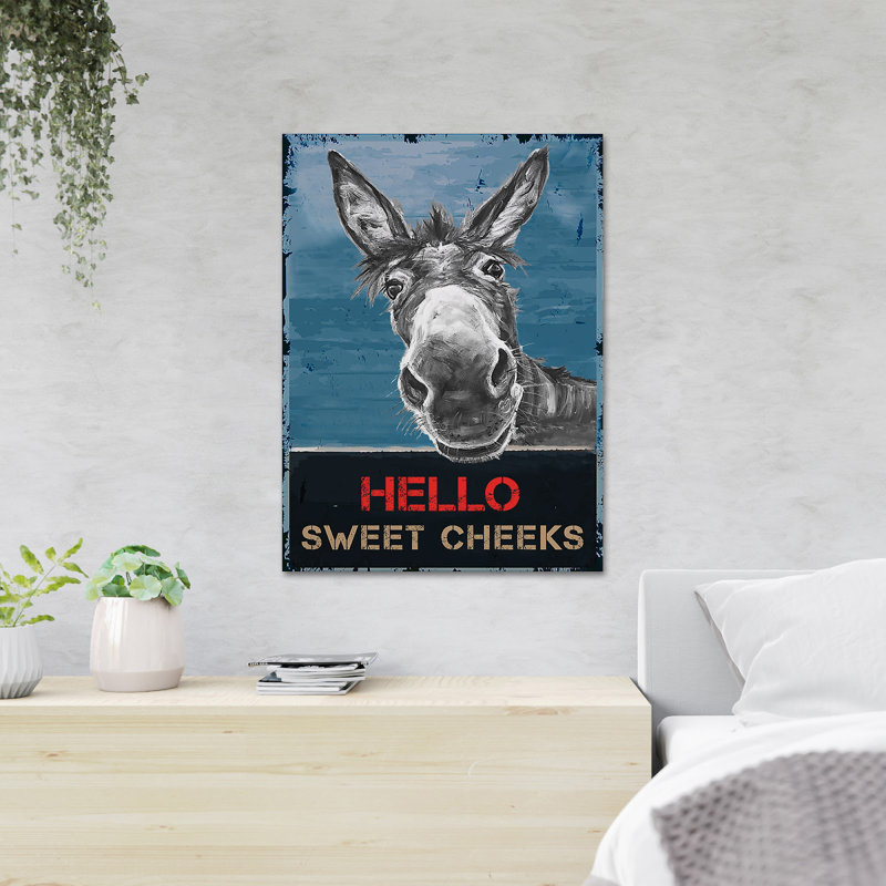 Âne sur fond bleu - Hello Sweet Cheek - Reproduction d'art graphique rectangulaire sur toile tendue 1 pièce