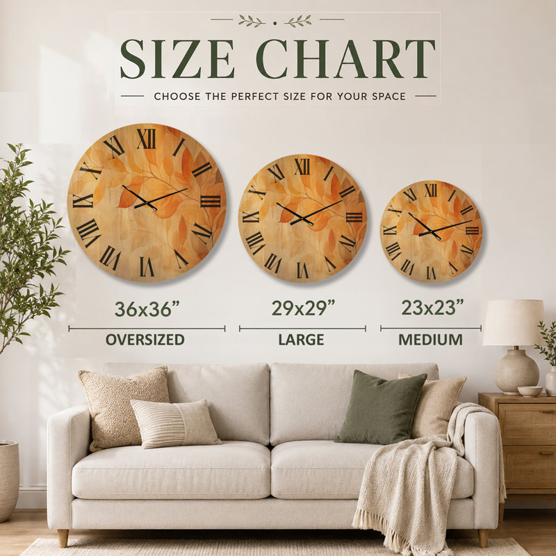 Grande horloge murale en bois imprimée à feuillage - Quinte, Oversized