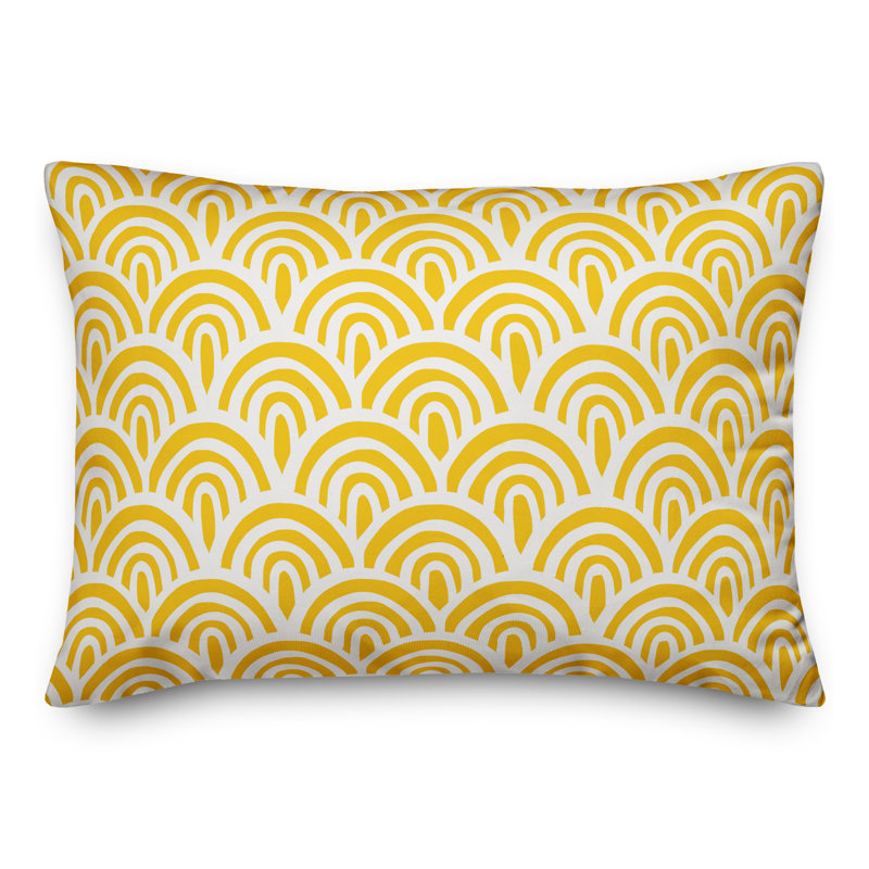 Abstract Outdoor Throw Pillow, White/Lemon, Pillow Cover Only - No Insert