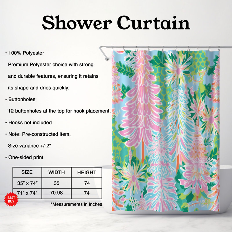 Rideau de douche 1 pièce, H 74 po x l 71 po