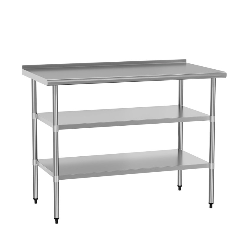 Table de préparation et de travail en acier inoxydable avec 2 tablettes réglables
