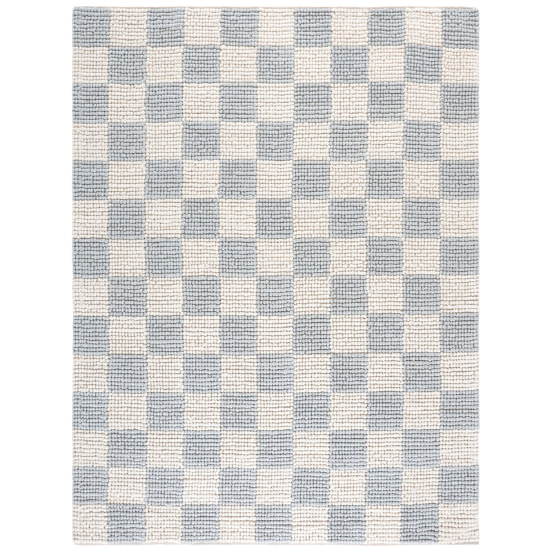 Natura 288 Flatweave Wool/Cotton Checkered Rug in Light Blue/Ivory, Round 6'