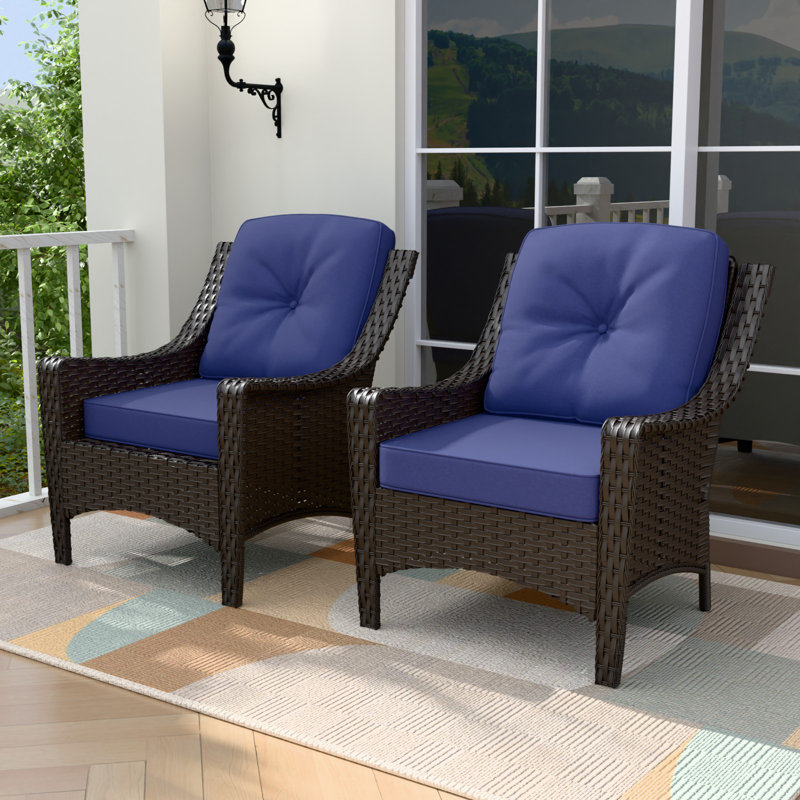 Ensemble de chaises d'extérieur en rotin avec coussins en osier (ensemble de 2), Bleu