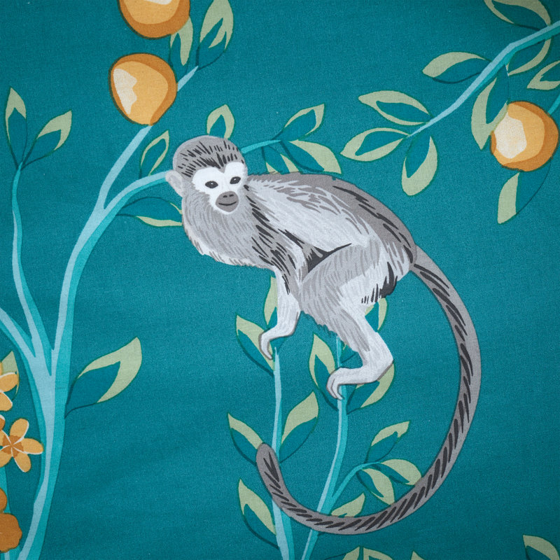 Tropical Monkey Teal Blue/Green Reversible Duvet Cover Set, Double - 2 Standard Pillowcases