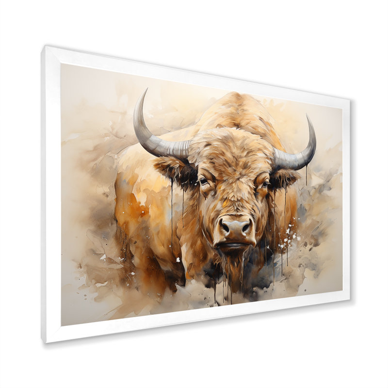 Portrait de bison minimaliste - Buffalo / bison, impression sur toile FDP107174, Blanc, H 16 po x l 32 po x P 1 po