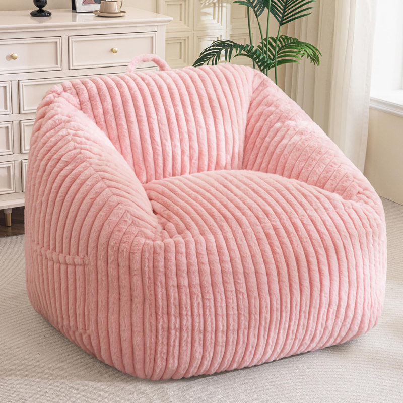 Fauteuil à billes géant pour adultes, Fausse fourrure rose