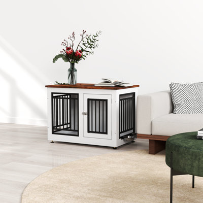 28/35/40"W Dog Crate Furniture, End Table, Nightstand with Feeding Bowls