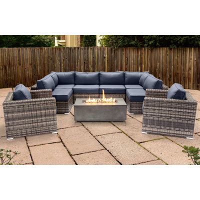 Lsi Fully Assembled 6 Person Seating Group With Sunbrella Cushions And Fire Pit
