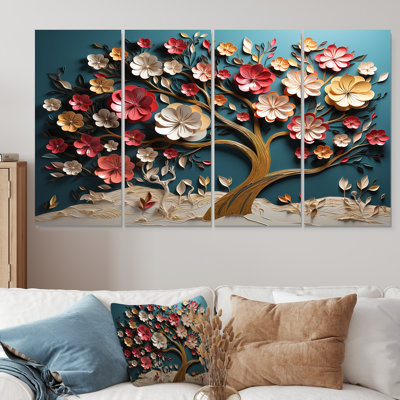 Ensemble d'orchidées roses et bleues avec jardin d'orchidées dorées I - arbre
