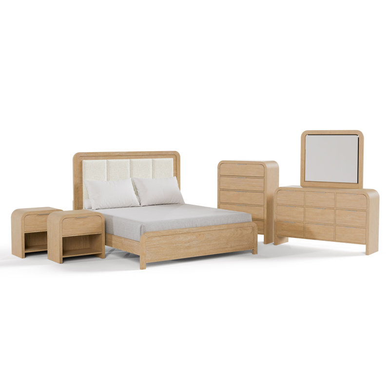 Ensemble de chambre à coucher Beaucet, Très grand lit, Ensemble de six pièces : lit + deux tables de che