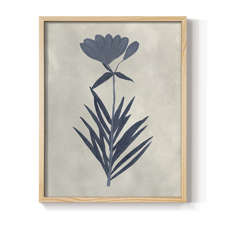 Navy Pressed Flowers I Framed Print - Solid Wood, Natural, 11" H x 9" W