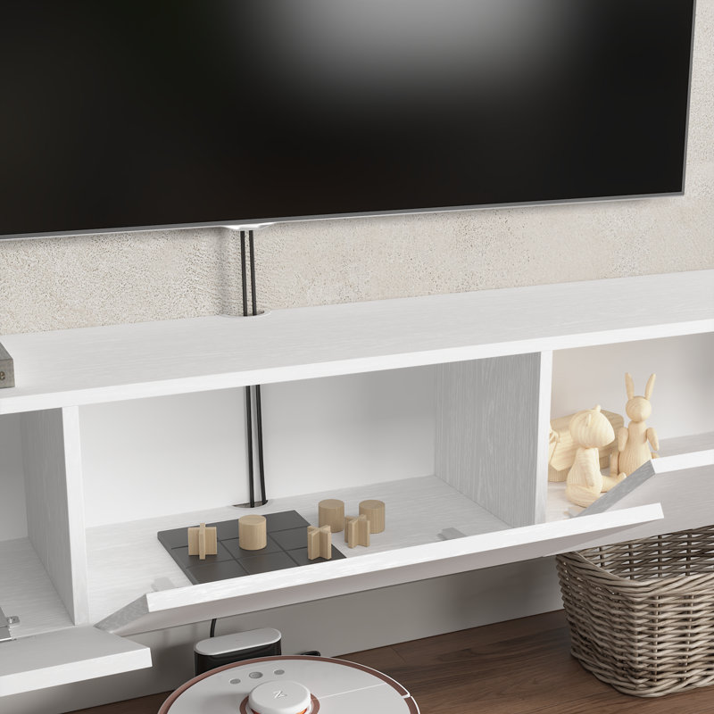 Colima Modern Floating TV Stand Up to 80" TVs Wall-Mounted Media Console with Storage Cabinet, White Wood Grain