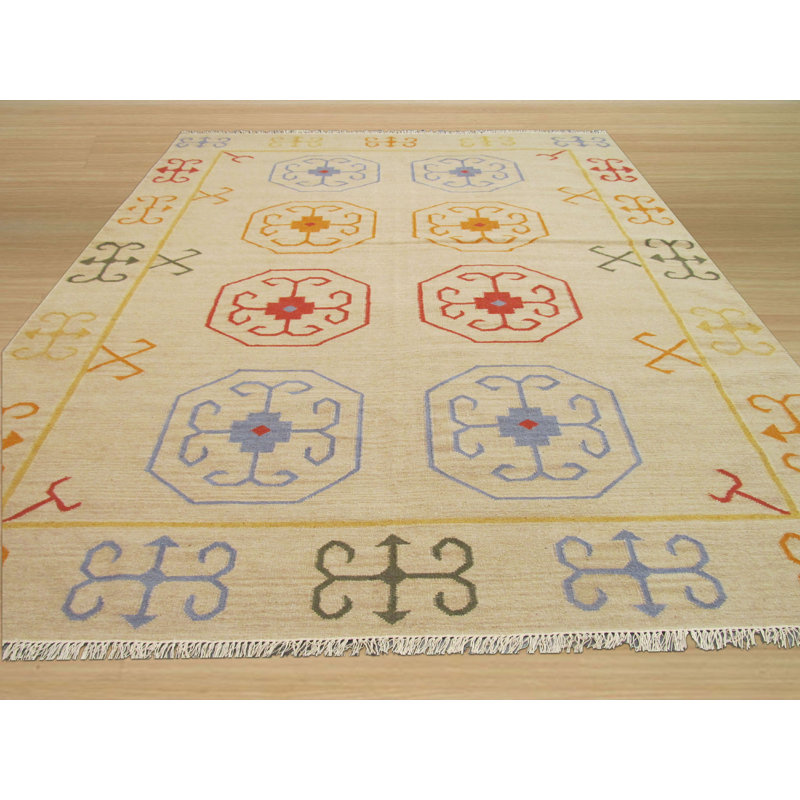 Bovey Ivory Hand Knotted Area Rug, Rectangle 5'7 x 10'