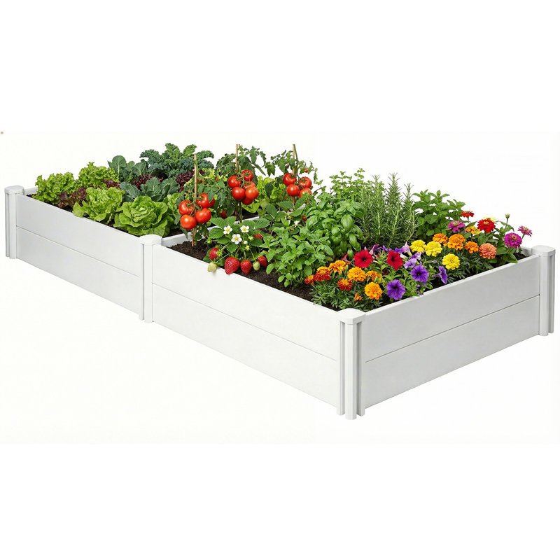 Lit de jardin surélevé rectangulaire blanc en PVC blanc, H 13,3 po x l 96 po x P 48 po