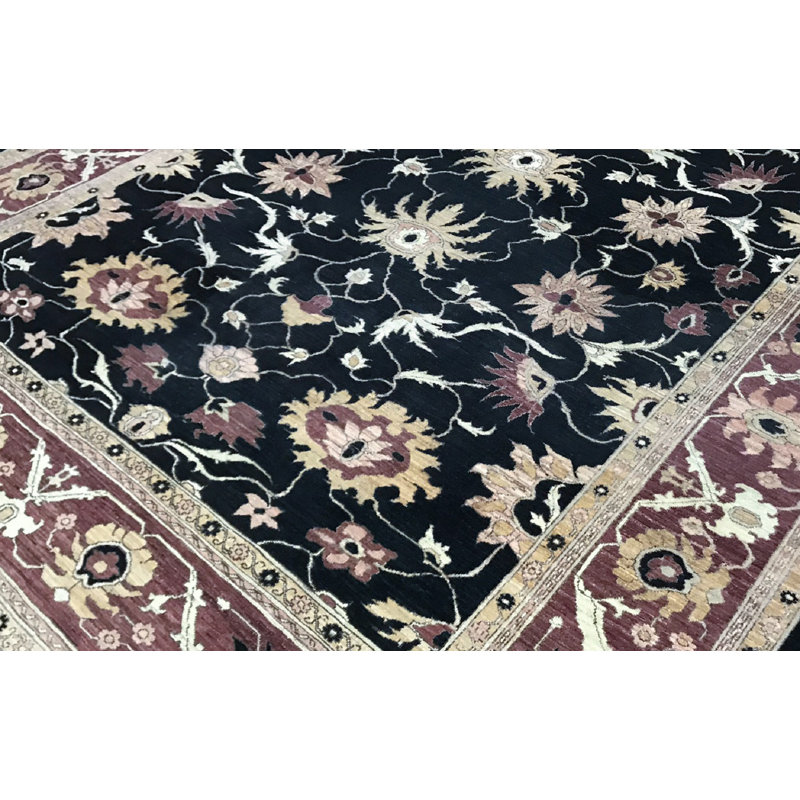 Hand-Knotted High-Quality Black and Red Area Rug