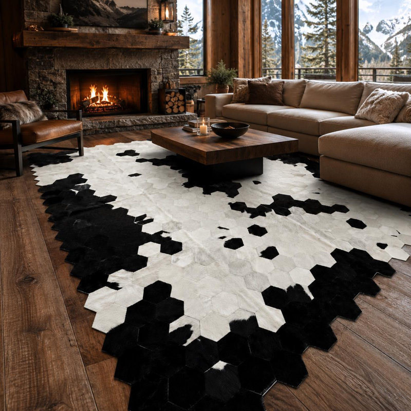 Tapis en cuir de vache fabriqué à la main, 3 x 5 pi